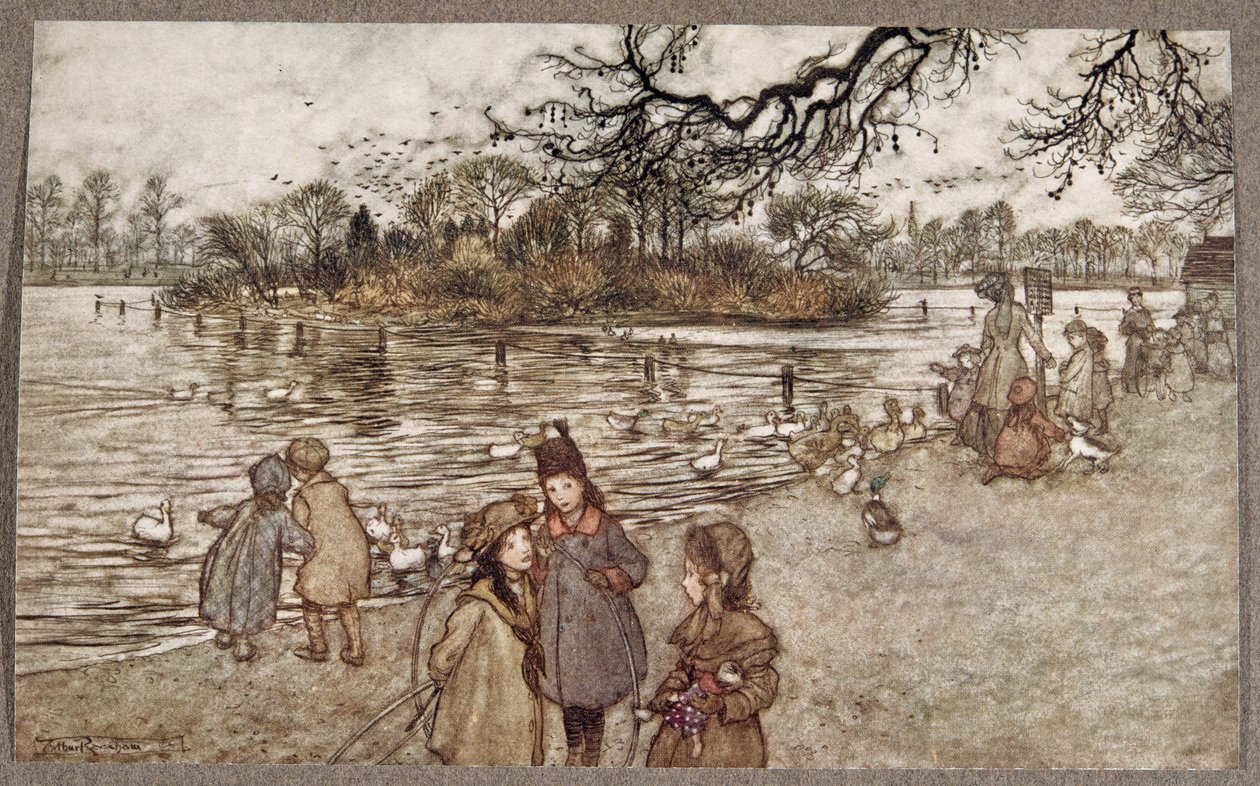 La isla en la que nacen todos los pájaros que se convierten en niños y niñas, de Peter Pan en los Jardines de Kensington de J M Barrie, pub. 1906 de Arthur Rackham