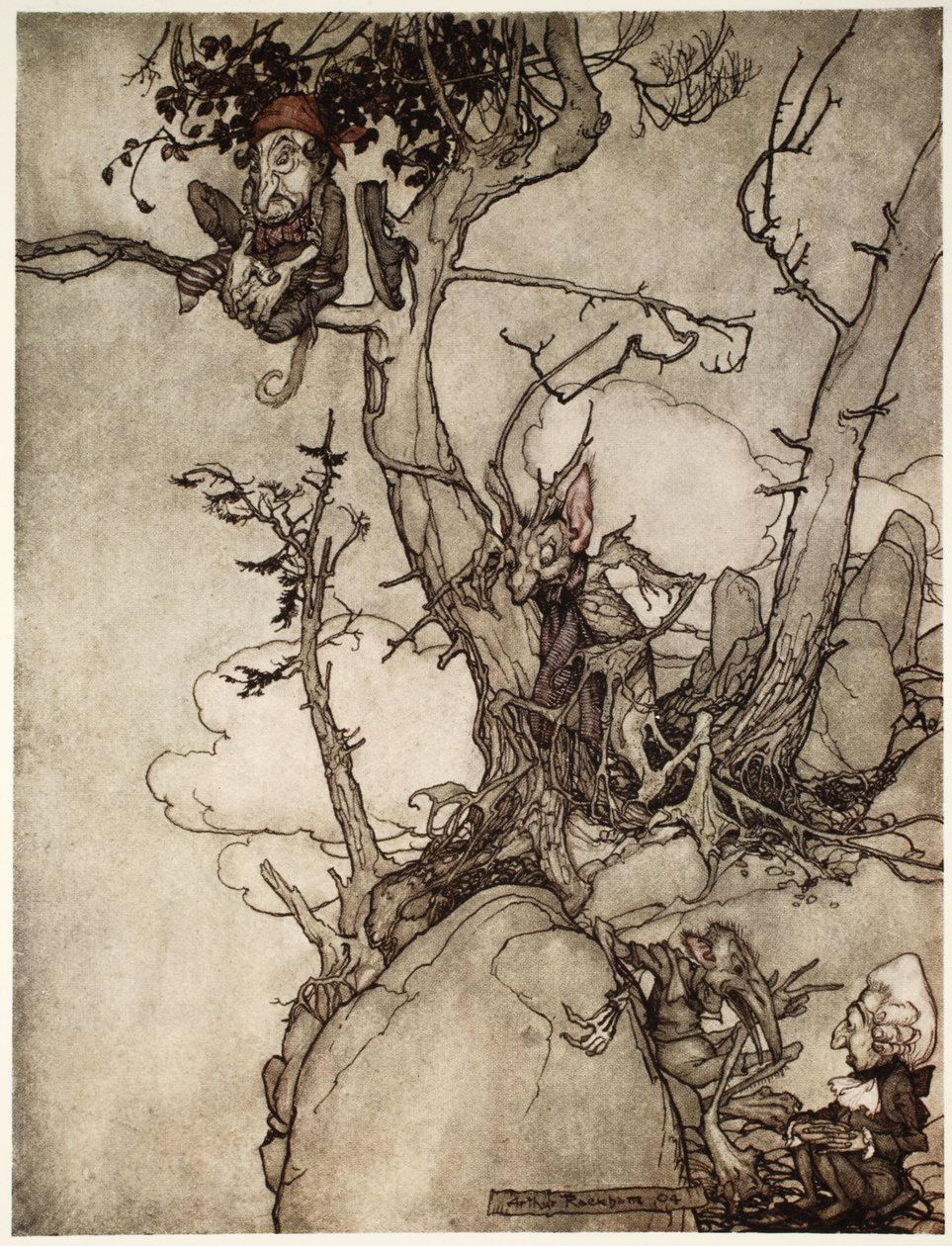 Las montañas Kaatsberg o Catskill siempre han sido una región llena de fábulas., de Rip Van Winkle por Washington Irving, pub. 1910 de Arthur Rackham