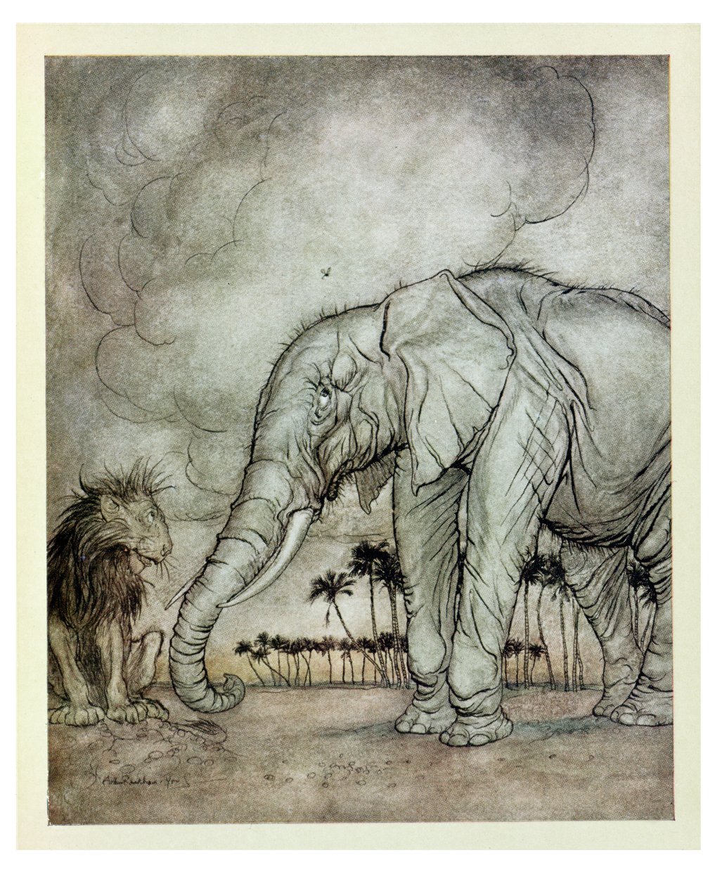 El león, Júpiter y el elefante, ilustración de 