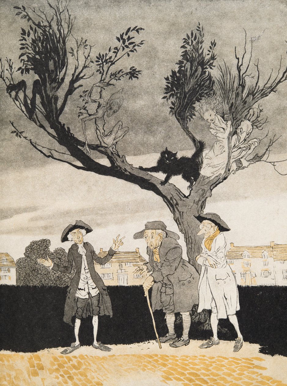 Los hombres de Sleepy Hollow (Portada interior), de La leyenda de Sleepy Hollow de Washington Irving (1783 - 1859), pub. 1928 de Arthur Rackham