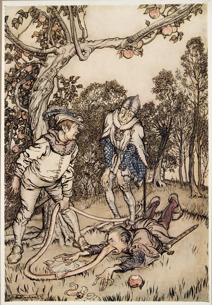 El árbol de la nariz, de Hermanito y hermanita y otros cuentos de los hermanos Grimm, pub. 1917 de Arthur Rackham