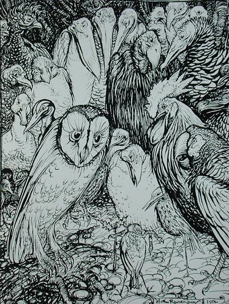El búho y los pájaros, ilustración de 