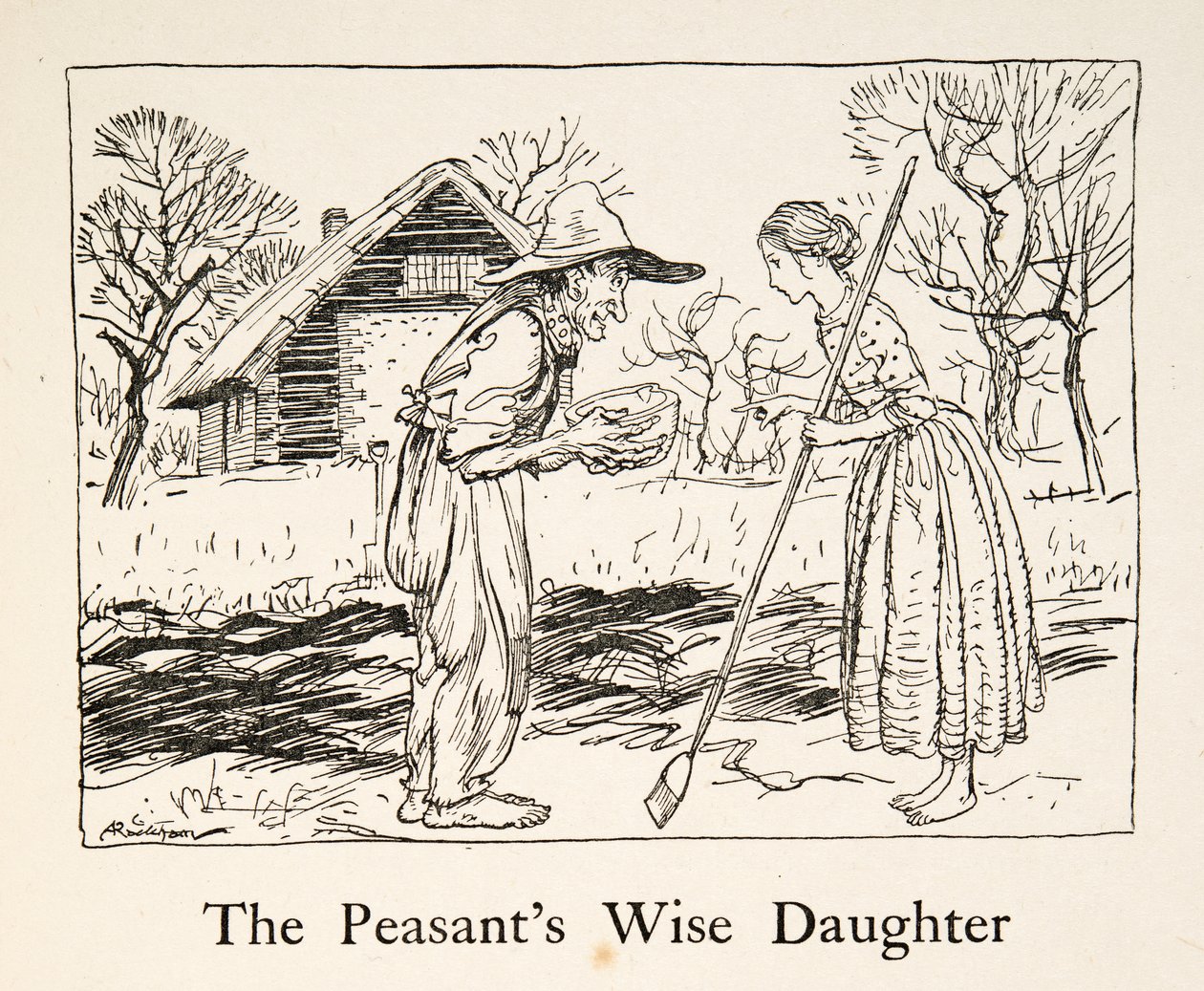 La hija sabia del campesino, de Hermanito y Hermanita y Otros Cuentos de los Hermanos Grimm, pub.1917 (litografía) de Arthur Rackham