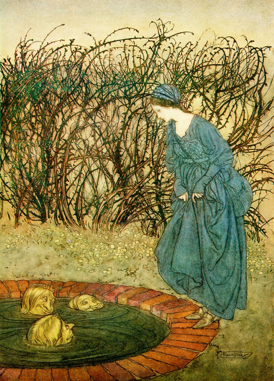 Las tres cabezas del pozo, de Cuentos de hadas ingleses recontados por F.A. Steel, 1927 de Arthur Rackham