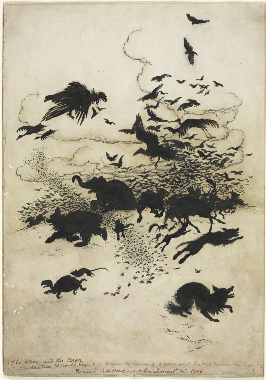 El reyezuelo y el oso de Arthur Rackham