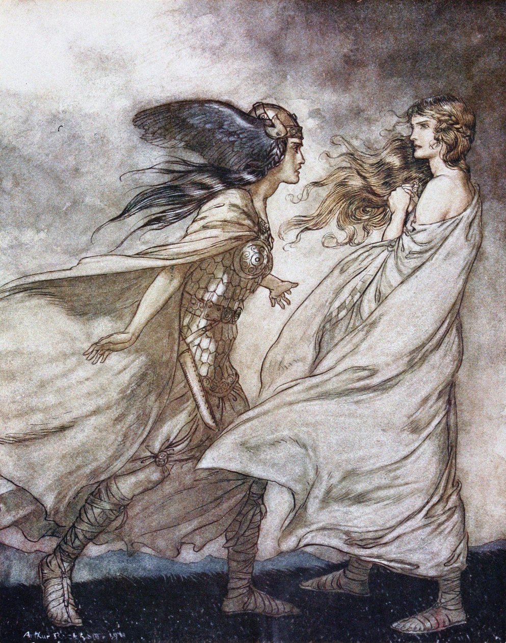 El anillo en tu mano. Ilustración para Sigfrido y El ocaso de los dioses de Richard Wagner de Arthur Rackham