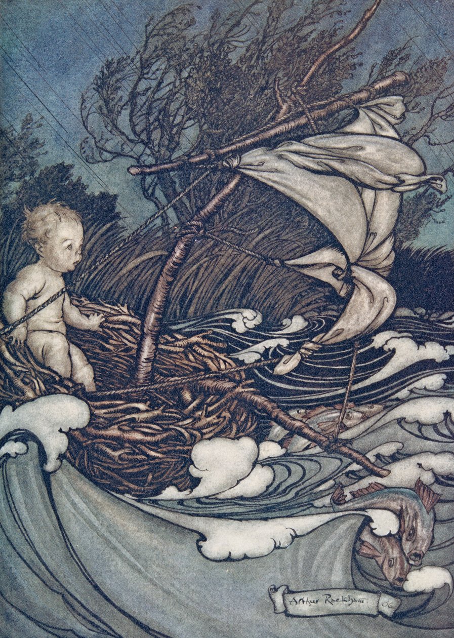 Se levantó una gran tormenta, y fue lanzado de un lado a otro, de Peter Pan en los Jardines de Kensington de J M Barrie, pub. 1906 de Arthur Rackham