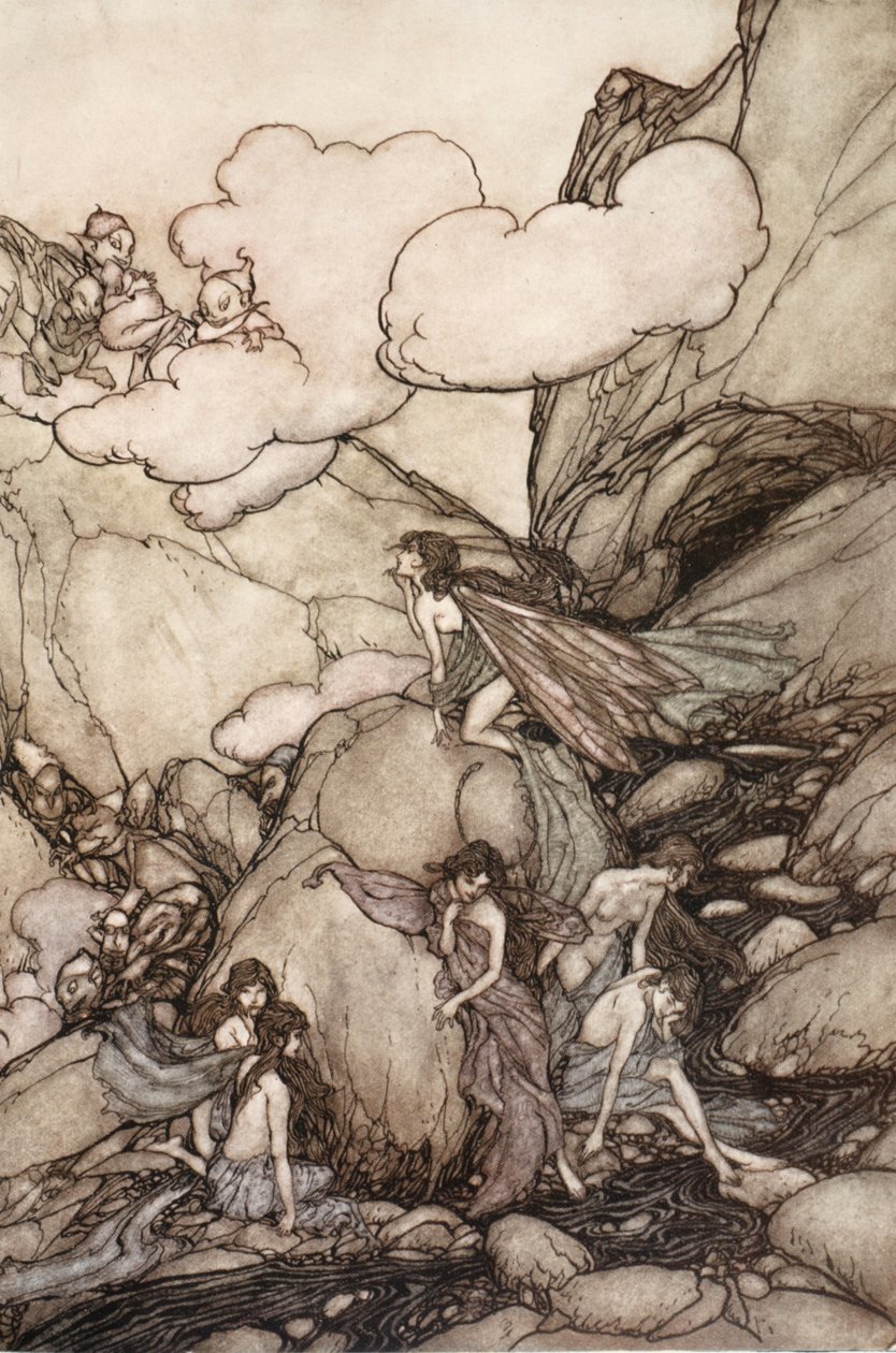 Estas montañas de hadas., de Rip Van Winkle por Washington Irving, pub. 1910 de Arthur Rackham