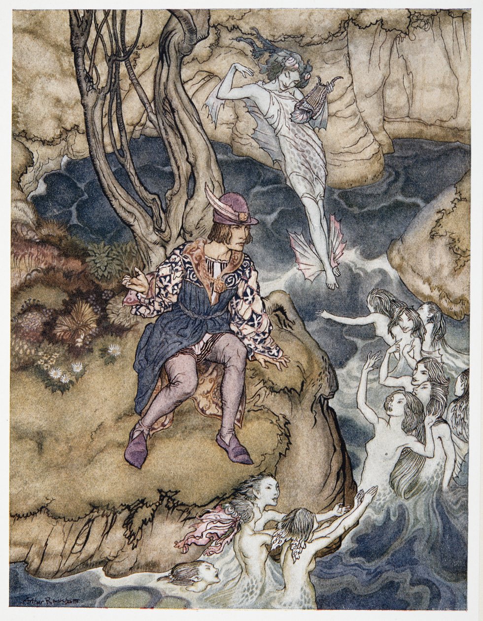Esta música se deslizó por mí sobre las aguas, ilustración de La Tempestad de William Shakespeare, pub. 1926 de Arthur Rackham