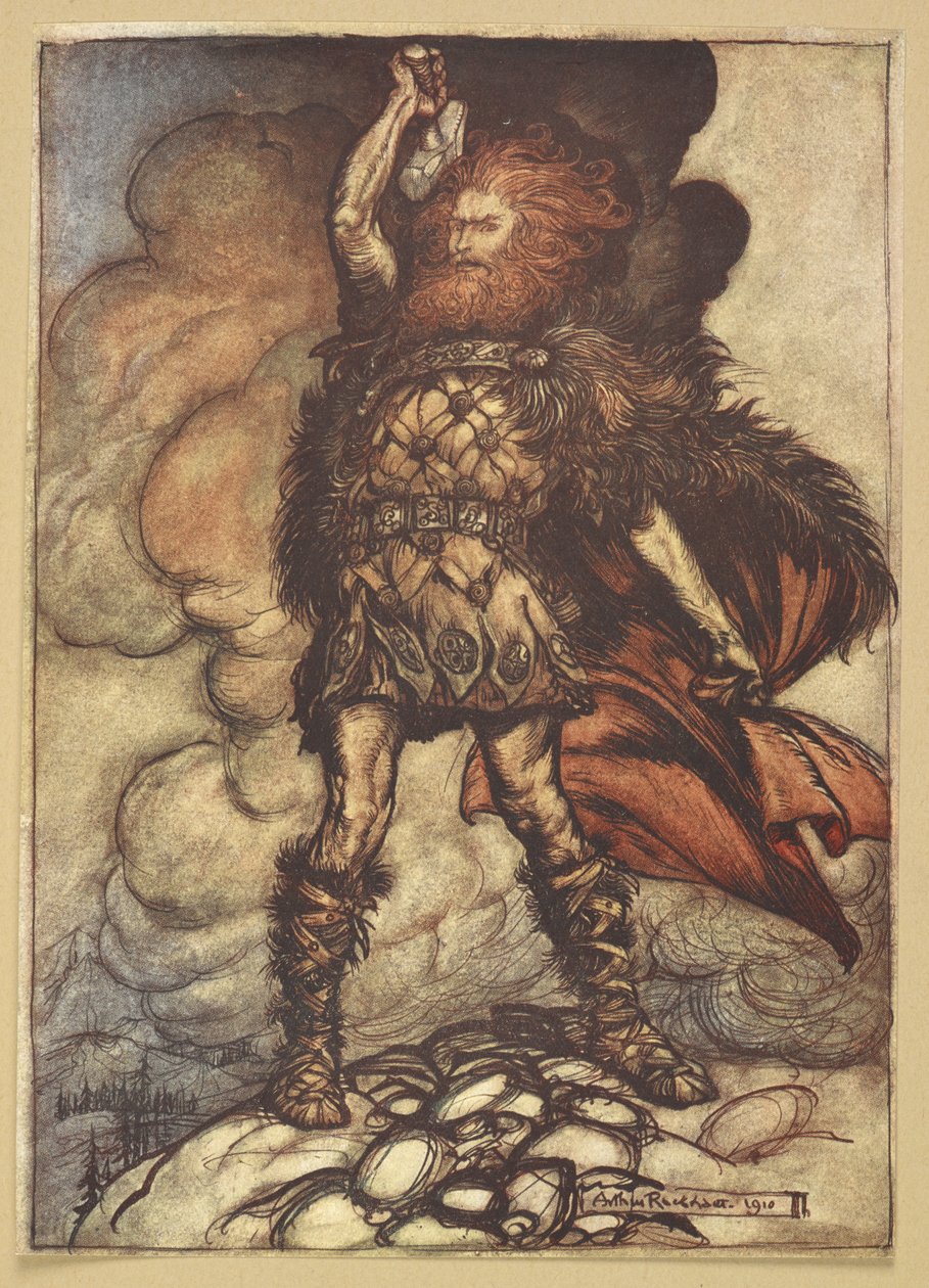 Thor levanta su martillo. de Arthur Rackham
