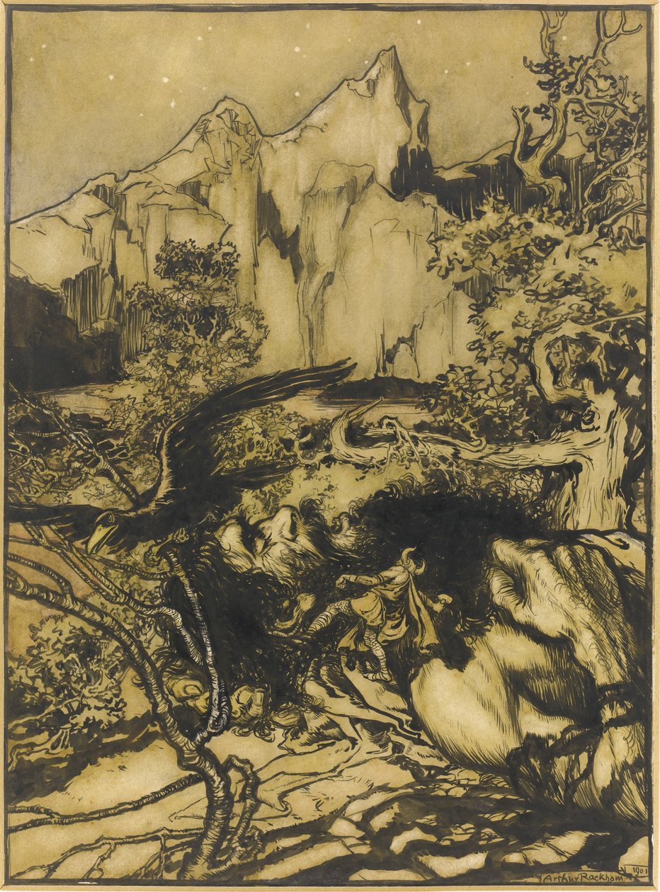 El viaje de Thor a la tierra de los gigantes, 1901 de Arthur Rackham