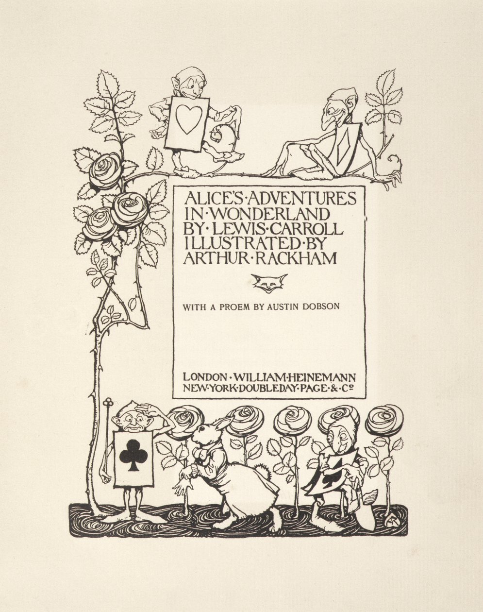 Página de título, de Las aventuras de Alicia en el país de las maravillas, por Lewis Carroll, pub. 1907 de Arthur Rackham