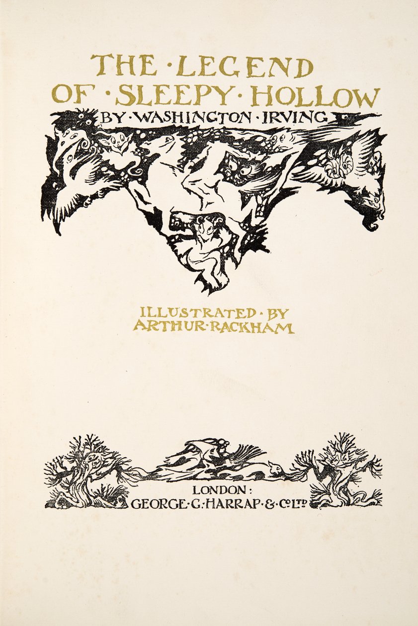 Página del título, de La leyenda de Sleepy Hollow de Washington Irving (1783 - 1859), pub. 1928 de Arthur Rackham