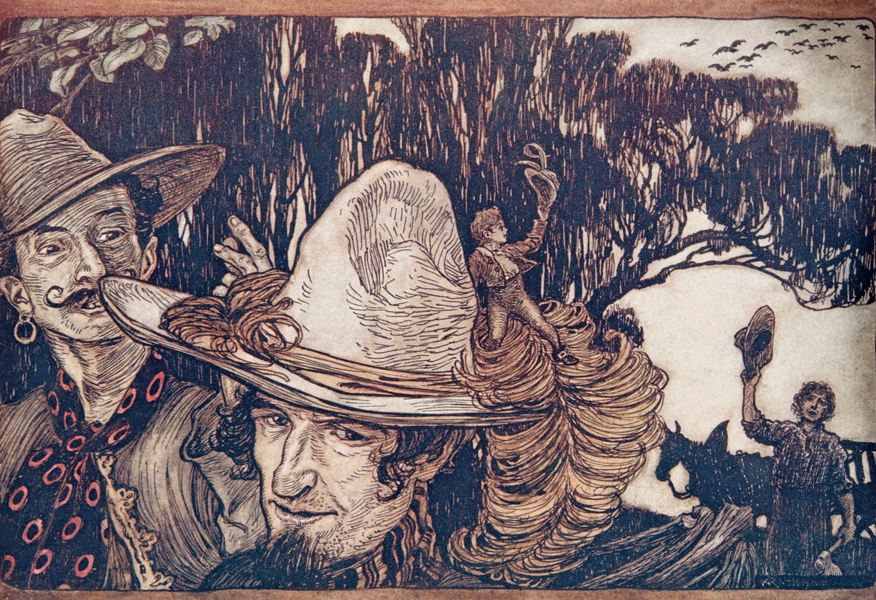 Cuando Tom se despidió de su padre, se fueron con él, de Los cuentos de hadas de los hermanos Grimm, pub. 1909 de Arthur Rackham