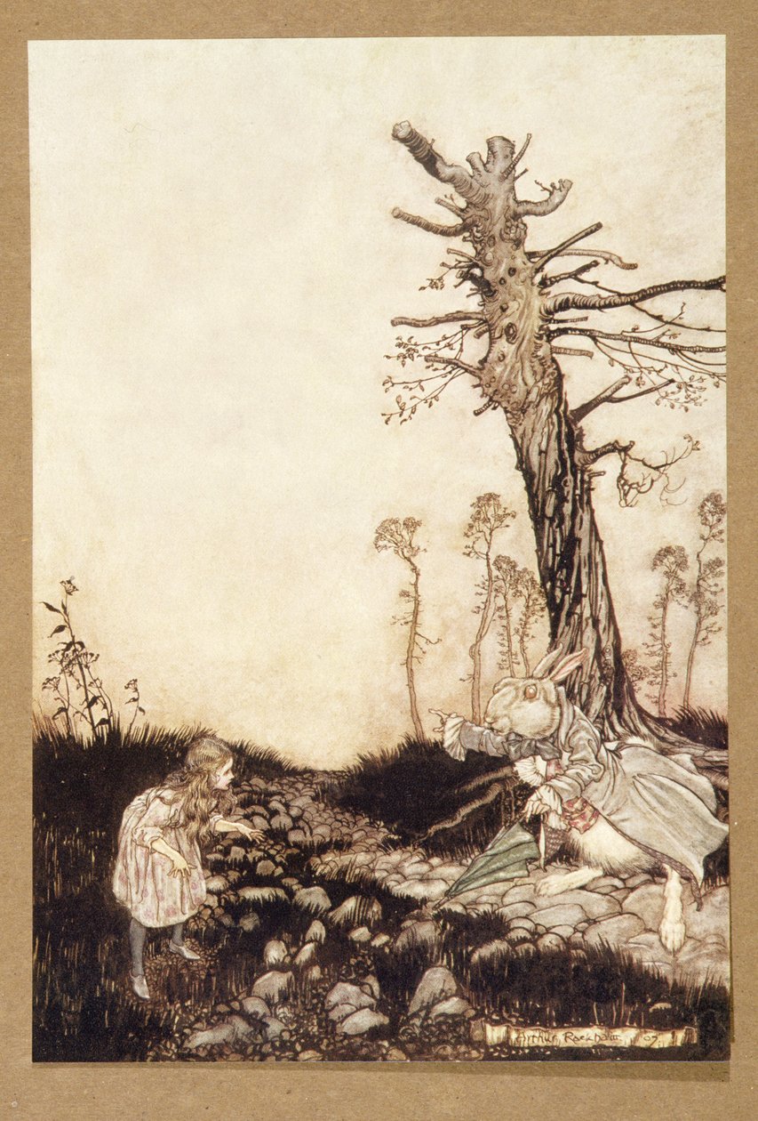 ¿Por qué Mary Ann, qué haces aquí afuera?, de Las aventuras de Alicia en el país de las maravillas, por Lewis Carroll, pub. 1907 de Arthur Rackham
