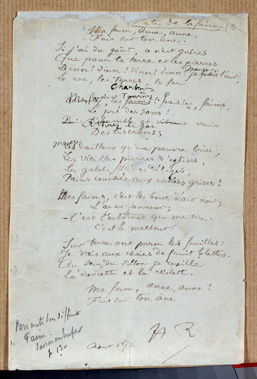 Manuscrito del poema Les fêtes de la faim de Arthur Rimbaud, agosto de 1872 de Arthur Rimbaud