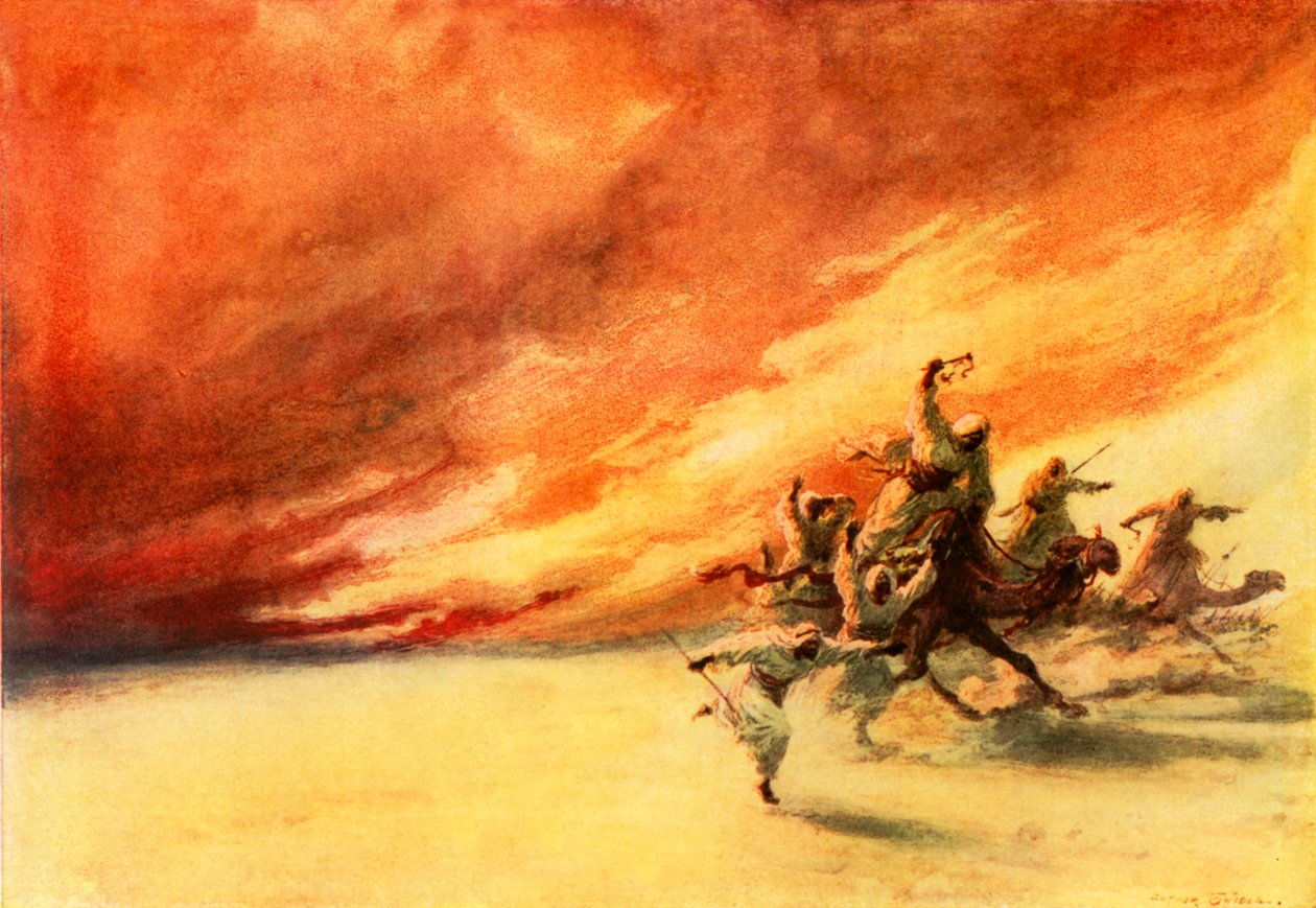 El azote del desierto (litografía en color) de Arthur Twidle