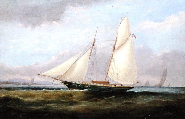 Un yate goleta con vela fácil, con su vela de proa bajada de Arthur Wellington Fowles
