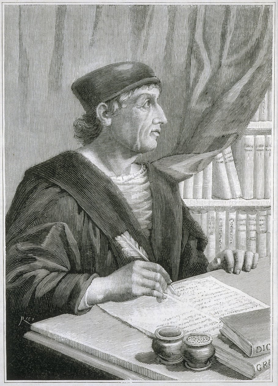 Antonio de NEBRIJA (Antonio Martínez de Cala y Xarava, Antonius Nebrissensis, Antonius Lebrixen) (1441-1522). Humanista y gramático inglés. Grabado de Artist Unknown