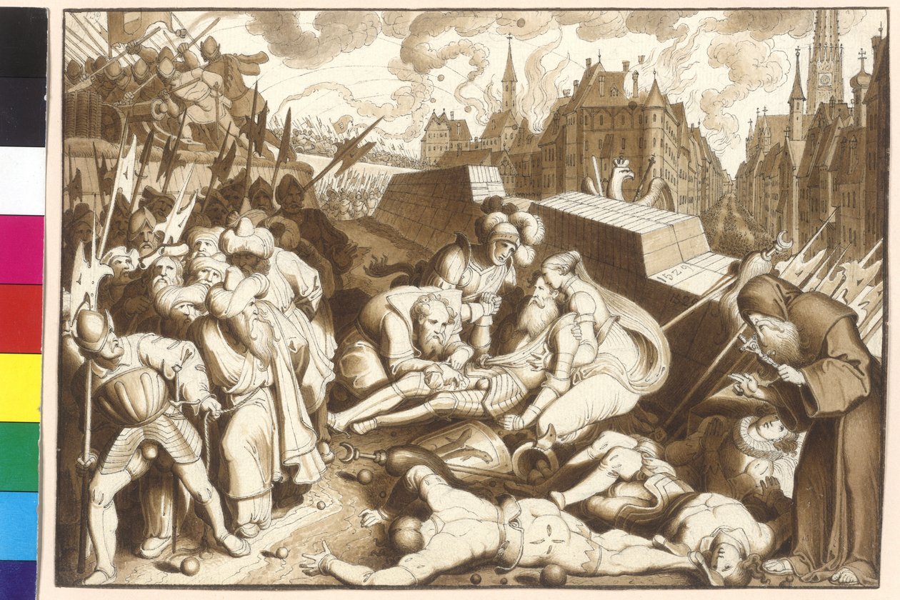 En el primer asedio turco convirtiéndose en comandante conde Niklas salmón durante Kaerntnertor (Puerta de Carintia) mortalmente golpeado. de Artist Unknown