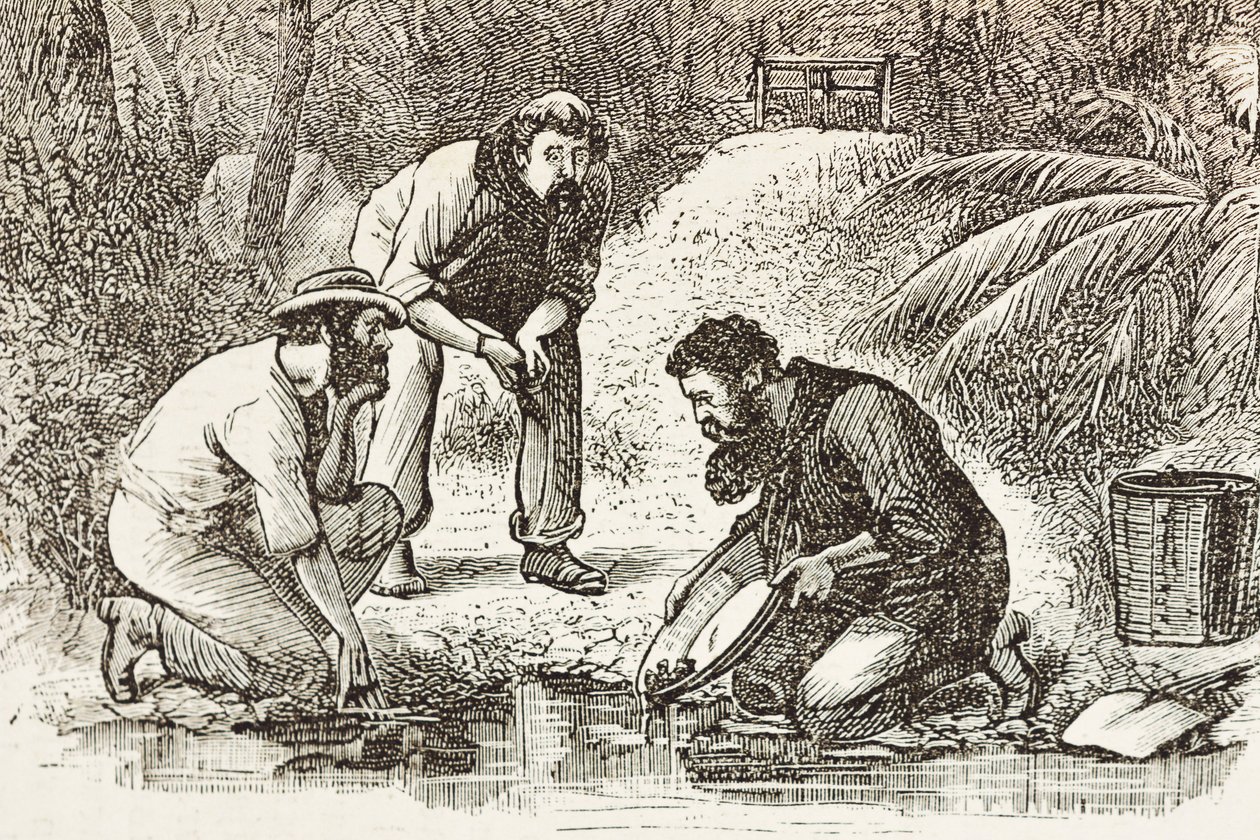 Australia (1880). La vida de los buscadores de oro en Botany Bay (fundada en 1788). Grabado. Colección privada de Artist Unknown