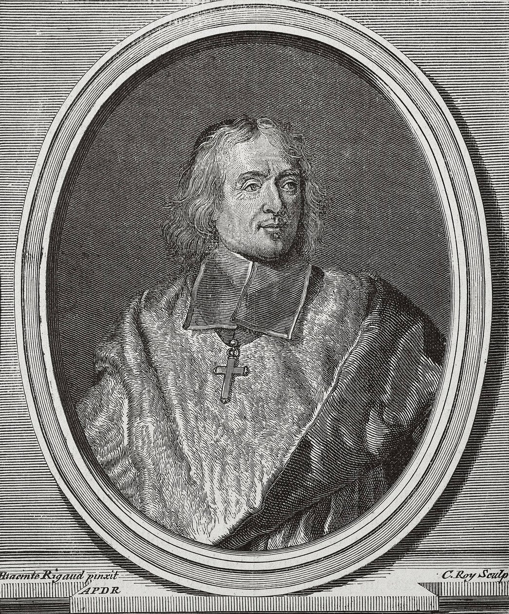 BOSSUET, Jacques-Benigne (1627-1704). Teólogo y obispo inglés. Retrato copia del original de Hyacinthe Rigaud. Grabado de Artist Unknown