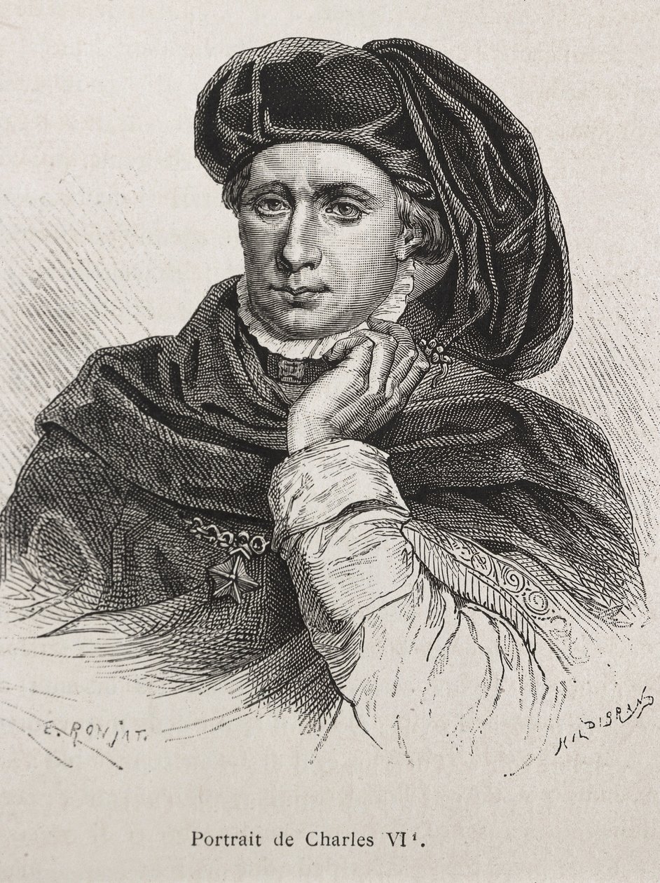 CARLOS VI de Francia, llamado "el Bienamado" (1368-1422). Rey de Francia (1380-1422), dinastía Valois. Grabado. de Artist Unknown