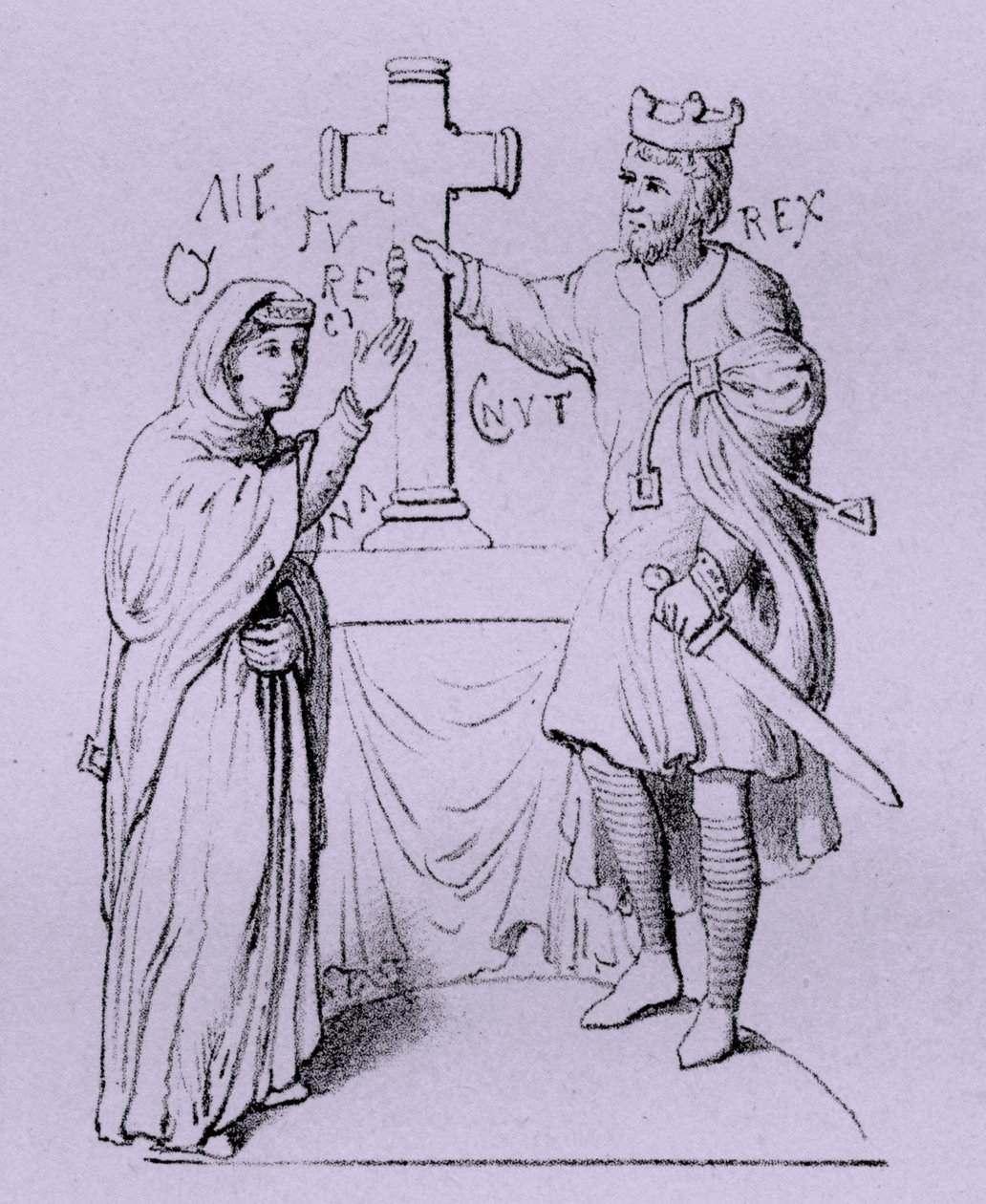 Canuto el Grande y su reina Emma de Normandía (grabado) de Artist Unknown