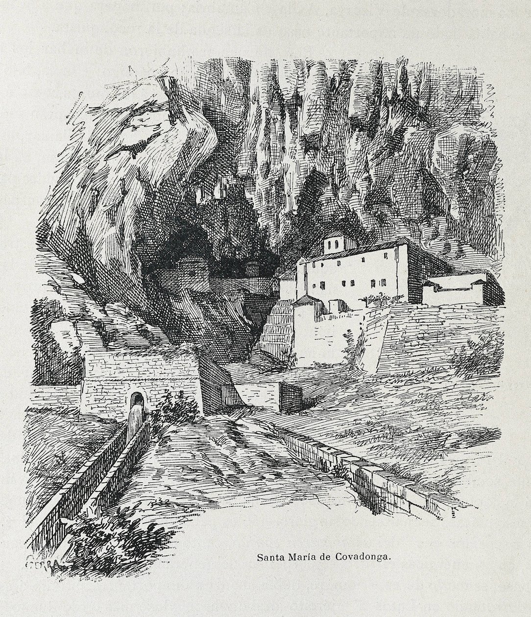 Covadonga. Ermita de Santa María. Grabado. ESPAÑA. ARAGÓN. Zaragoza. Academia General Militar de Artist Unknown