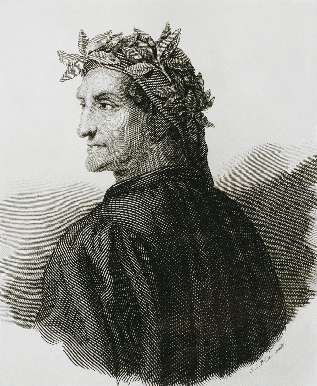 DANTE ALIGHIERI (1265-1321). Poeta italiano; Rafael (1483-1520). Reproducción de un fresco de Rafael. Grabado. de Artist Unknown