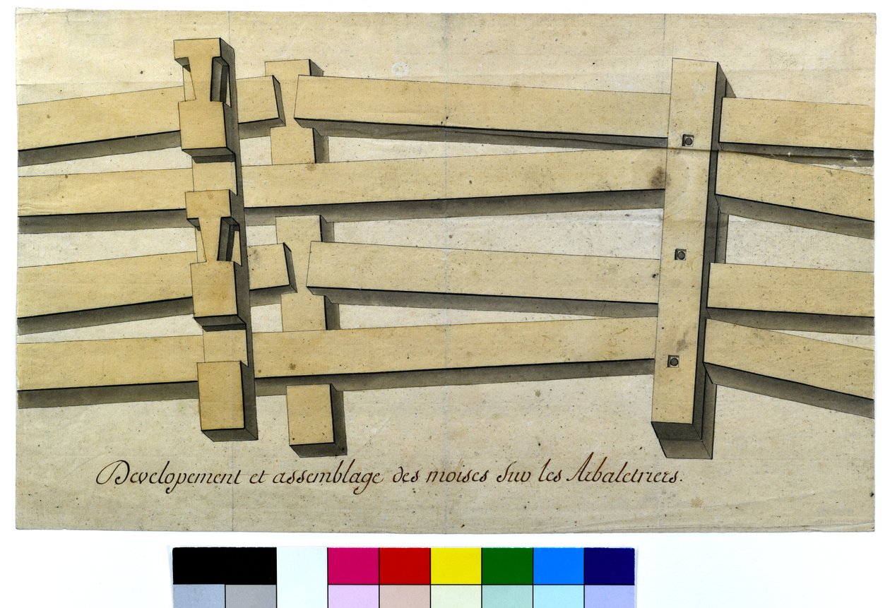 Desarrollo y montaje de los soportes sobre cerchas, sin fecha (pluma y aguada sobre papel) de Artist Unknown