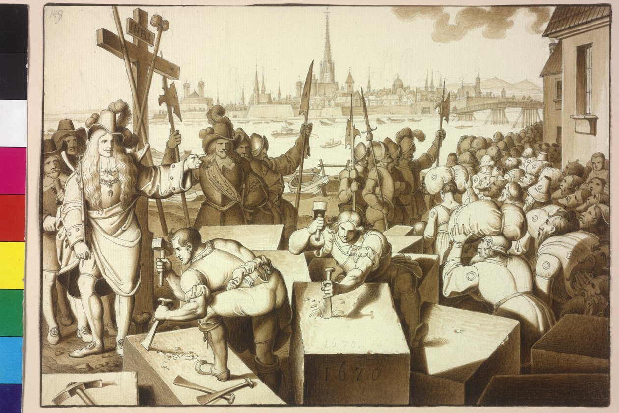 El emperador Leopoldo I destierra al judío y deja construir en la Leopoldstadt casas de Dios de Artist Unknown