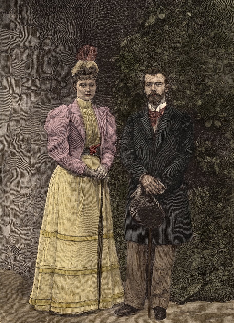 La emperatriz Alexandra Fiodorovna (Alix de Hesse y del Rin, Alexandra Feodorovna Romanova) y el zar Nicolás II de Rusia (1872-1918) de Artist Unknown