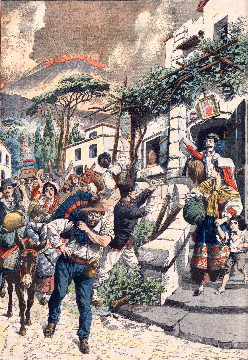 Erupción del Vesubio, gente huyendo del volcán,1906 (impresión) de Artist Unknown