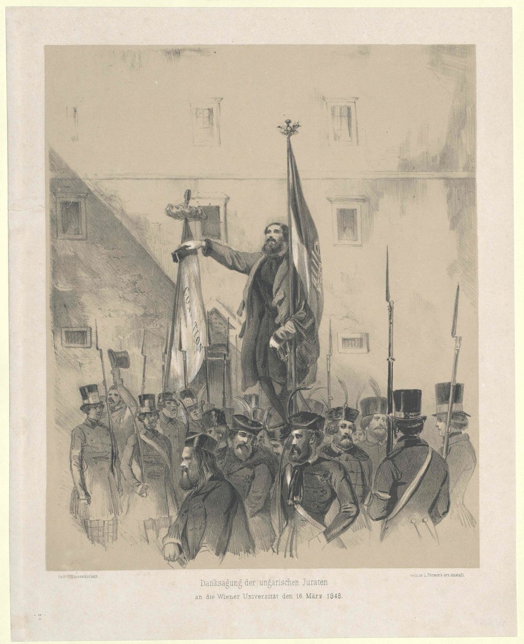 Agradecimiento de los jurados húngaros en la universidad vienesa el 16 de marzo de 1848 de Artist Unknown