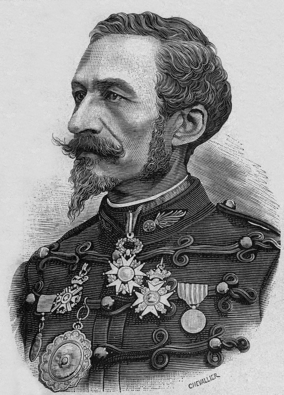 Coronel francés Charles Ragon de Bange (1833-1914) inventor en artillería, grabado de Artist Unknown