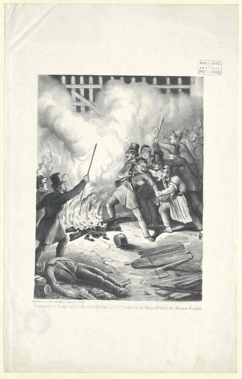 Gauntly escena en la línea Mariahilfer en la noche del 13 de marzo de 1848 en la Viena-revolución de Artist Unknown