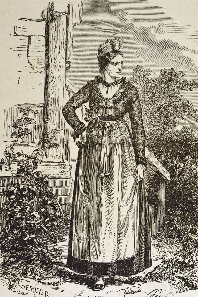 Alemania (siglo XIX). Sociedad (1879). Alsacia. Las mujeres en la región. En Alsacia, el Reichstag alemán (1871-1918). Grabado. Colección privada de Artist Unknown