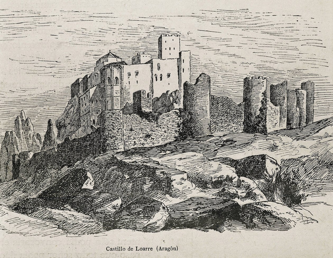 Loarre. Castillo románico. Grabado. ESPAÑA. ARAGÓN. Zaragoza. Academia General Militar de Artist Unknown