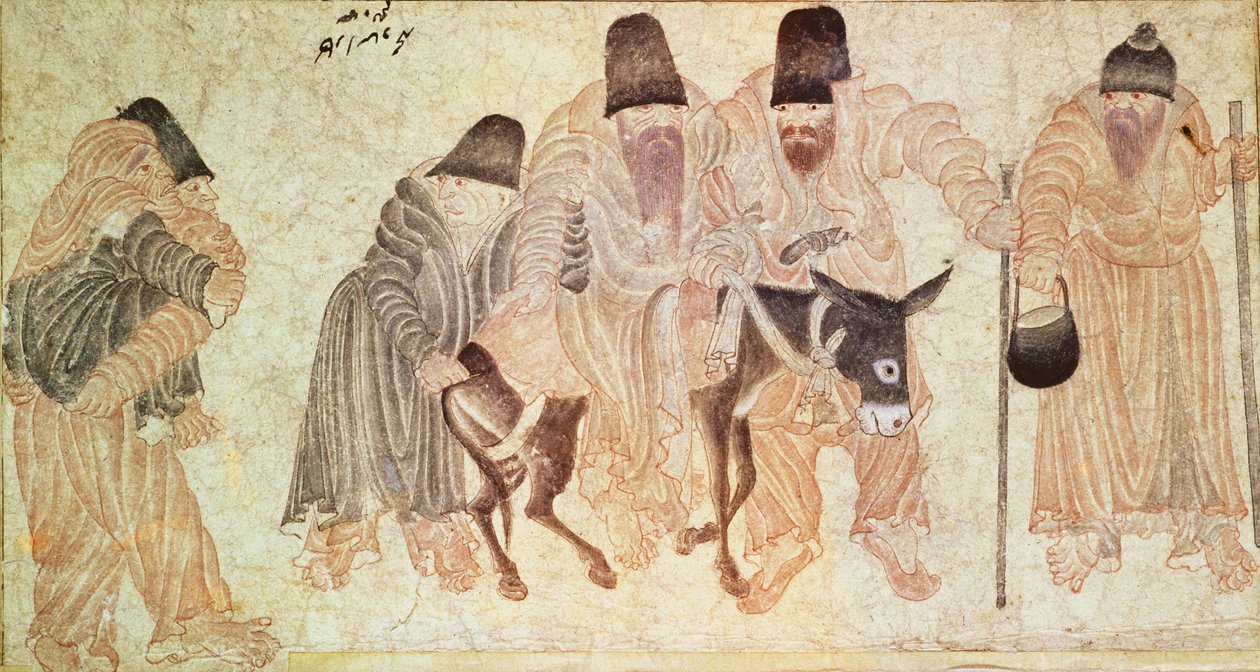 Nómadas mongoles con un burro (vitela) de Artist Unknown