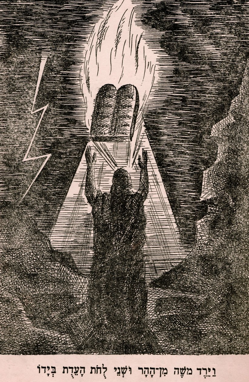 Moisés descendiendo del monte Sinaí (impresión) de Artist Unknown