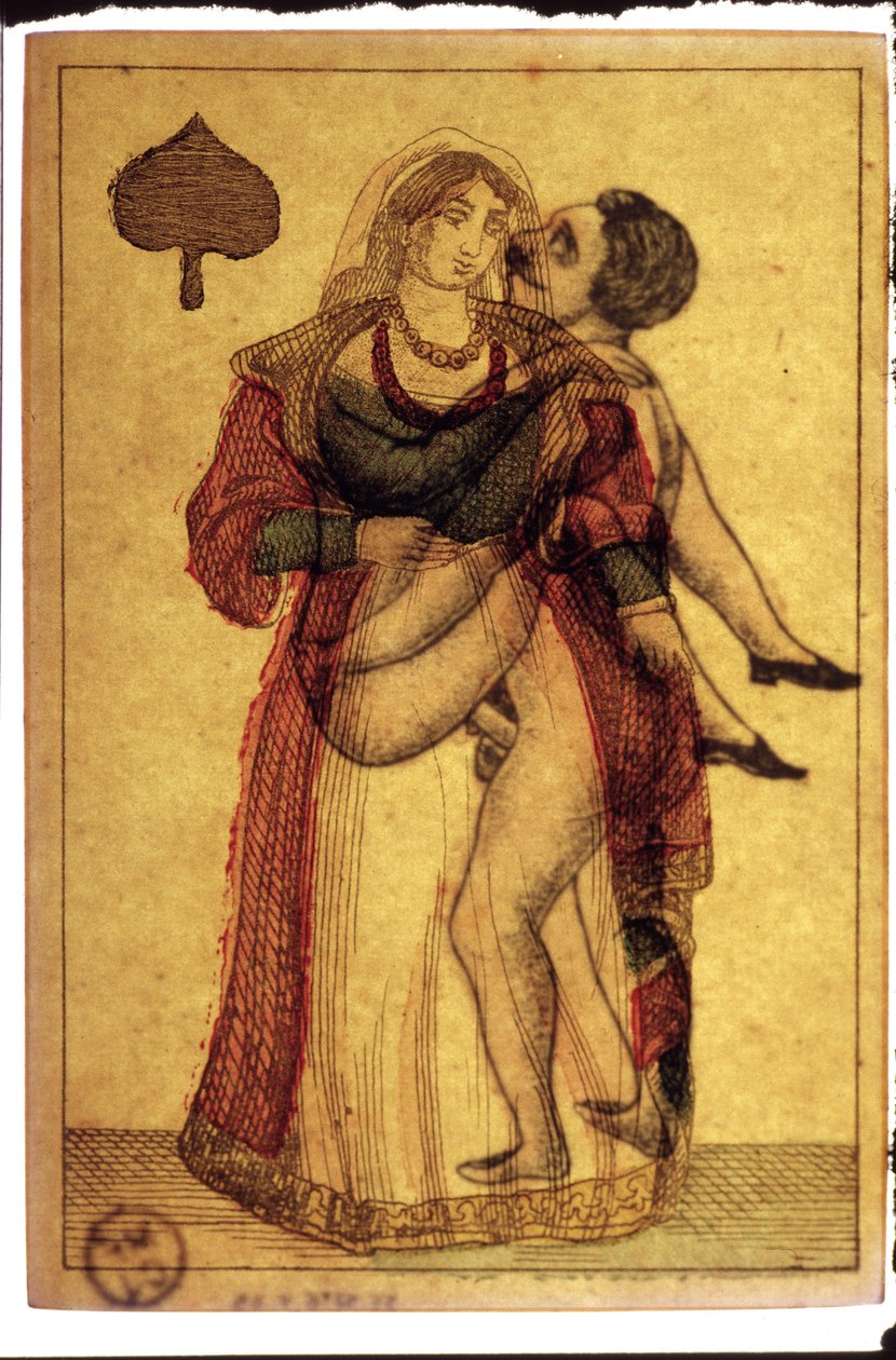 Naipes antiguos: escena erótica. Musée de la Carte à Plouer, Issy-les-Moulineaux. de Artist Unknown