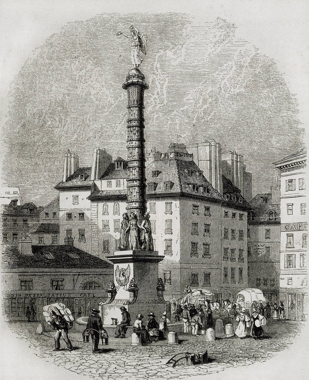 París. Vendedores de agua delante de la fuente de la plaza Chatelet (grabado) de Artist Unknown