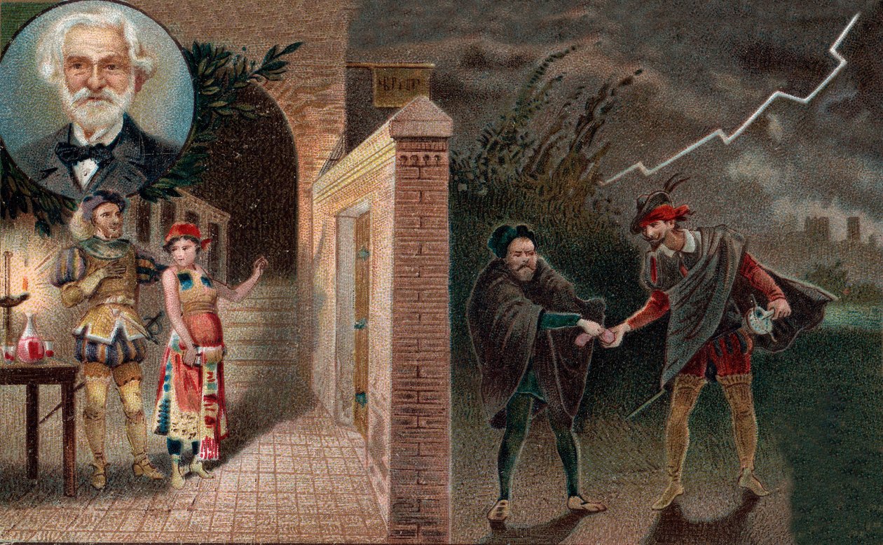 Rigoletto emplea a Sparafucile para asesinar al Duque - Acto 3 escena 4 de la ópera Rigoletto de Giuseppe Verdi de Artist Unknown