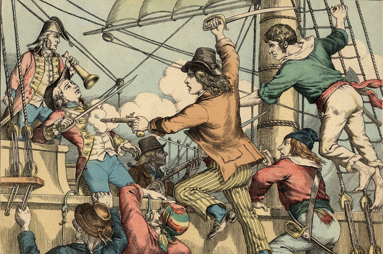 Robert Surcouf Marinero y corsario francés, aquí en el abordaje del barco inglés "Triton" en 1796 (grabado) de Artist Unknown