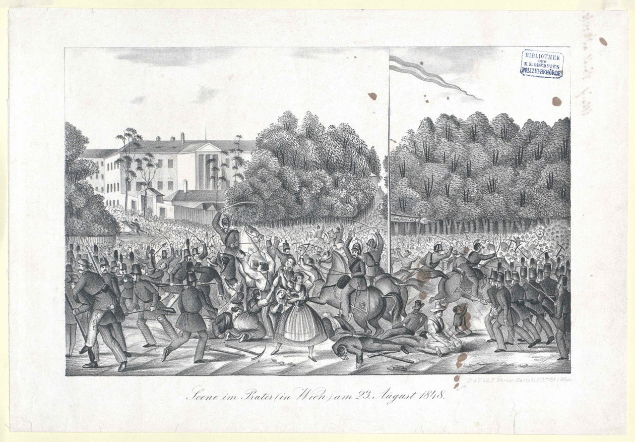 Escena en el Prater (en Viena) el 23. de agosto de 1848 de Artist Unknown