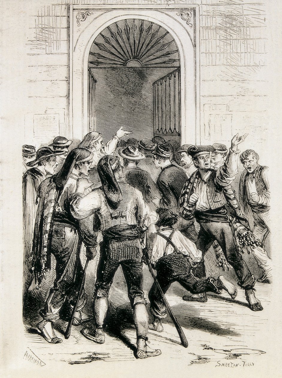 España (1873). Proclamación de la Primera República y asalto al ayuntamiento de Barcelona (11 de febrero de 1873). Aguafuerte. de Artist Unknown