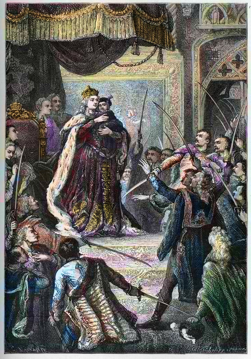 La emperatriz María Teresa de Austria recibe, durante su visita al Parlamento de Bratislava, el juramento de fidelidad de los nobles húngaros. de Artist Unknown