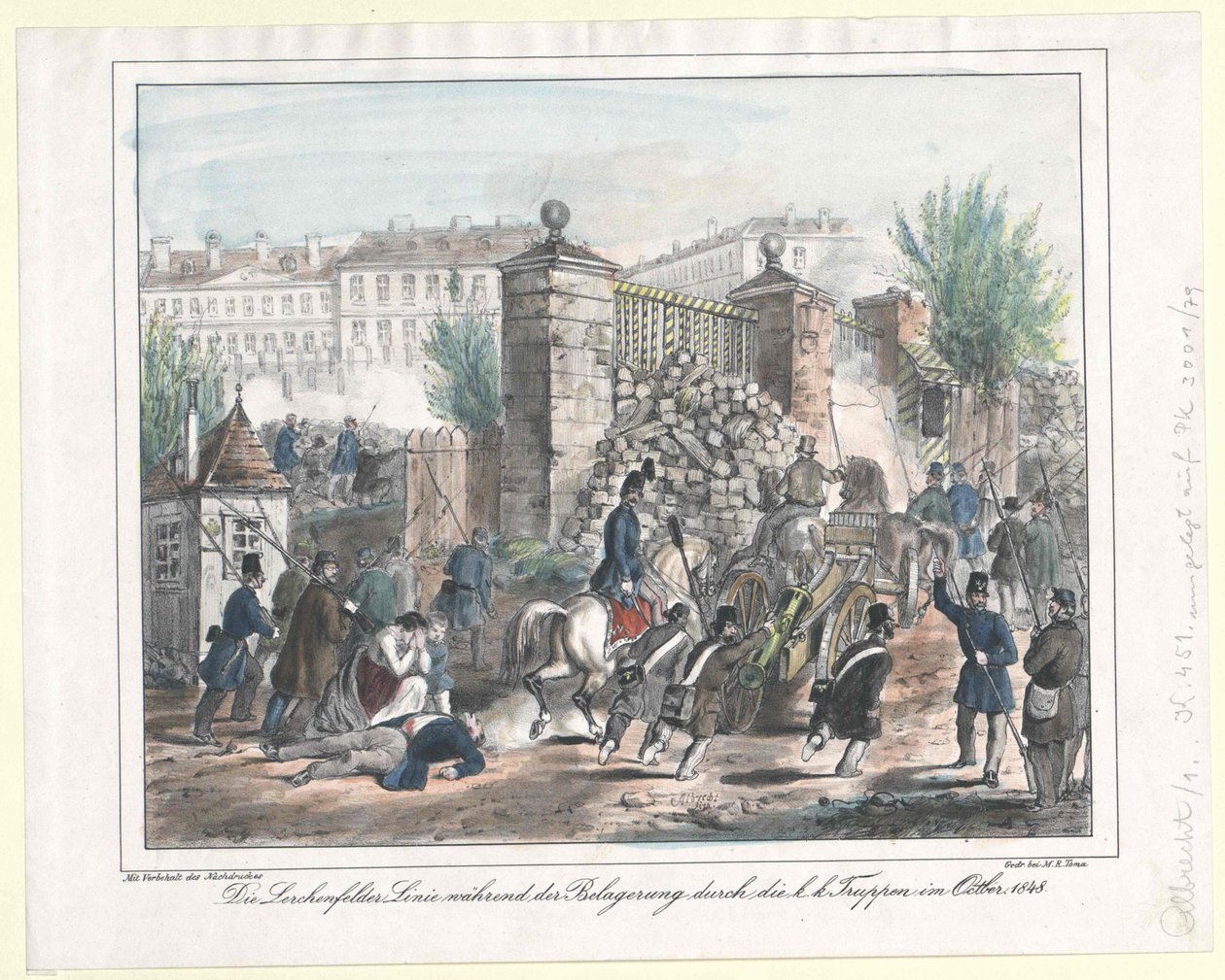 La línea de Lerchenfelder durante el asedio de las tropas del k. k. en octubre de 1848 de Artist Unknown
