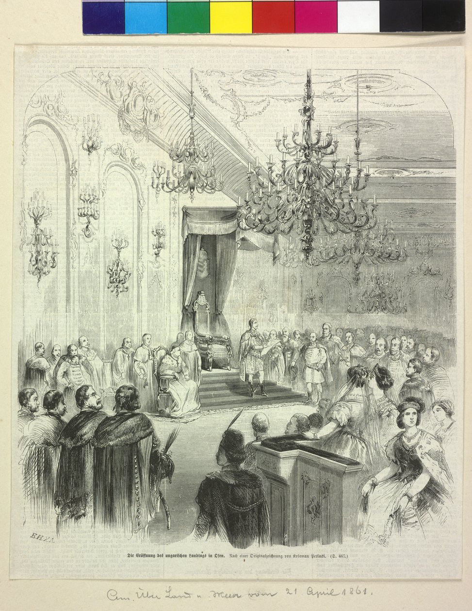 Inauguración del Parlamento húngaro en Buda el 6 de abril de 1861 por el conde George Apponyi. de Artist Unknown